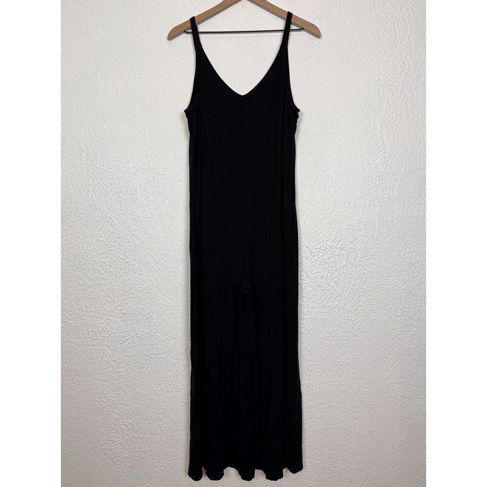 Athleta Nighttime Bliss Sleep V-Neck Romper Jumpsuit Wide Leg Black Size Medium - Picture 3 of 5